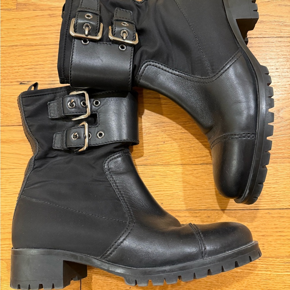 Prada Black Combat Boots with Buckle Detail. 39.5